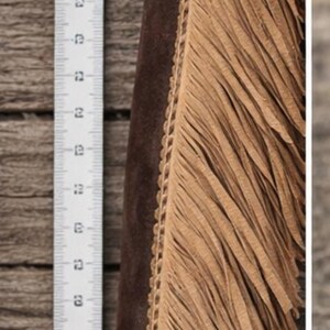 Donkerbruine suède cowboychaps: westernchaps met 6 inch franje afbeelding 10