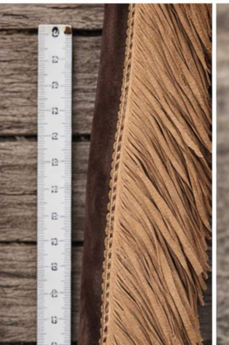 Donkerbruine suède cowboychaps: westernchaps met 6 inch franje afbeelding 10