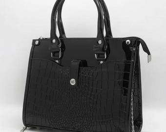 Luxury Black Crocodile Patent Tote Bag For Women, Ladies Bag, Shoulder Bags, Handbag