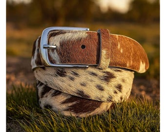 Vintage hair on cowhide belt Cowtown Brown Hair-on Hide Belt – TGC Brands main image 2