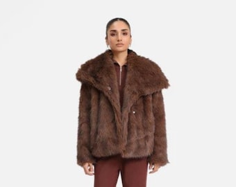 Luxurious Dark Brown Fur Jacket For Women - Thick Fluffy Winter Fur Jacket's - Ladies Coat