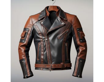 Chaqueta de cuero bicolor hecha a mano para motociclistas, estilo carreras de motos, chaquetas de cuero para hombre