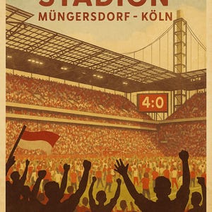 Poster, vintage poster, Cologne, Cologne poster, FC Cologne, vintage, retro, travel poster, Müngersdorf Stadium,
