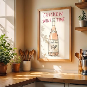 Chicken Wine Digital Print | Farmhouse Art Print | Kitchen Wall Decor | Rustic Chicken Decor | Wine Lover Gift | Wall Art