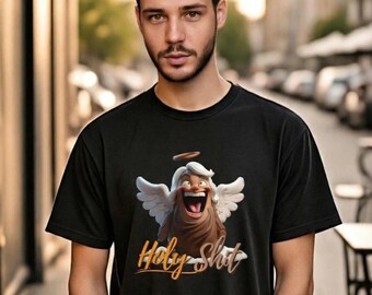 Holy Shit Funny Angel T-Shirt, Christmas Gift for Him,Humorous Graphic Tee, Unique Holiday Gift, Unisex Casual Streetwear, Bella Canvas 3001