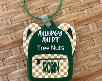 Personalized Allergy Alert Tag: Laser Engraved Acrylic Backpack Tag