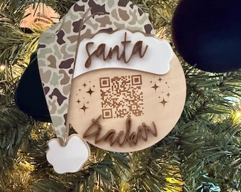 Personalized Camo Santa Tracker Ornament | Laser Engraved QR Code