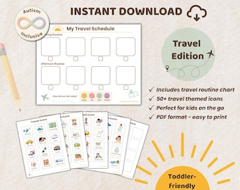 Travel Routine Visual Chart for Kids - Printable Schedule + Activity Icons - Sensory Friendly Travel Planner for Children with Autism