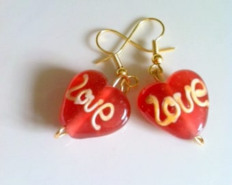 Heart Earrings, Love Earrings, Valentines Day and Forever Love