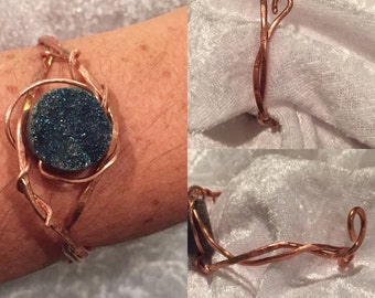 Druzy Copper Wire Wrap Bracelet , Hand Crafted bracelet, Druse Jewelry