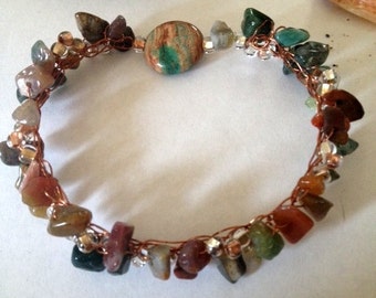 Jasper and Bead Bracelet, Jasper Jewelry, Polished Jasper