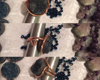 Druzy Ring, Colbolt Blue Druzy and Copper Ring