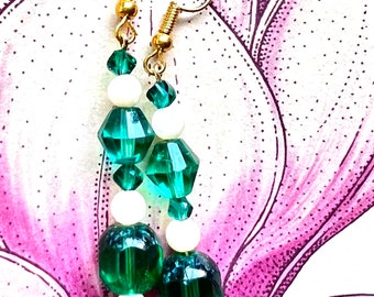 Vintage Green Glass and Mother of Pearl Earrings