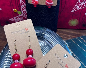 Red and white earrings , Winter Holiday Earrings