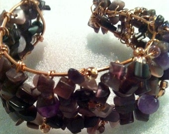 Amethyst Wire Wrap Heart Bracelet , Hand Crafted