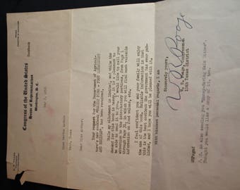 Markdown 40% -1950 Letter from Congressman William R Poage/ One of a kind Letter/ House of Representatives/Original Signature Poage