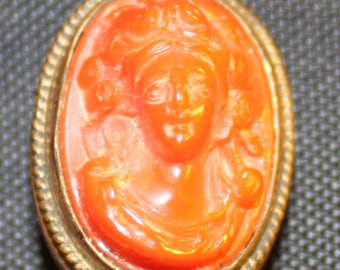 SALE-  Vintage Cameo/Cameo Stick Pin/Cameo Hat Pin/ Vintage lapel Pin/Carved Coral Pin/Coral Cameo Stick Pin/Hat Pin/Vintage/Antique