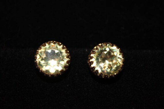 Austria Green Stone Clip On Earrings / Vintage Jew