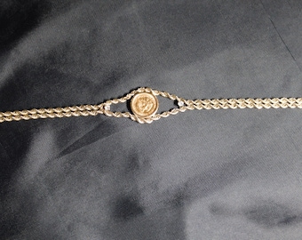 Markdown- Vintage Gold Bracelet-7.5" Double Rope Dos Pesos Coin Bracelet with Diamonds, 1945 Dos Pesos Coin Bracelet