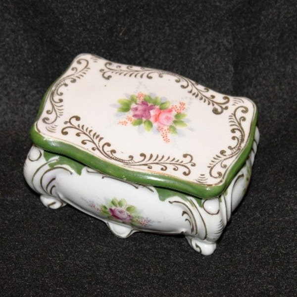 Markdown-Porcelain Dresser Box- Occupied Japan- Hand Painted Flowers