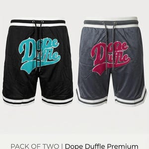 2-pack Dope Duffle Mesh Basketball Shorts, Svarta och Grå Streetwear Shorts med Chenille-lapp, Herr Athletic Gym Shorts Paket