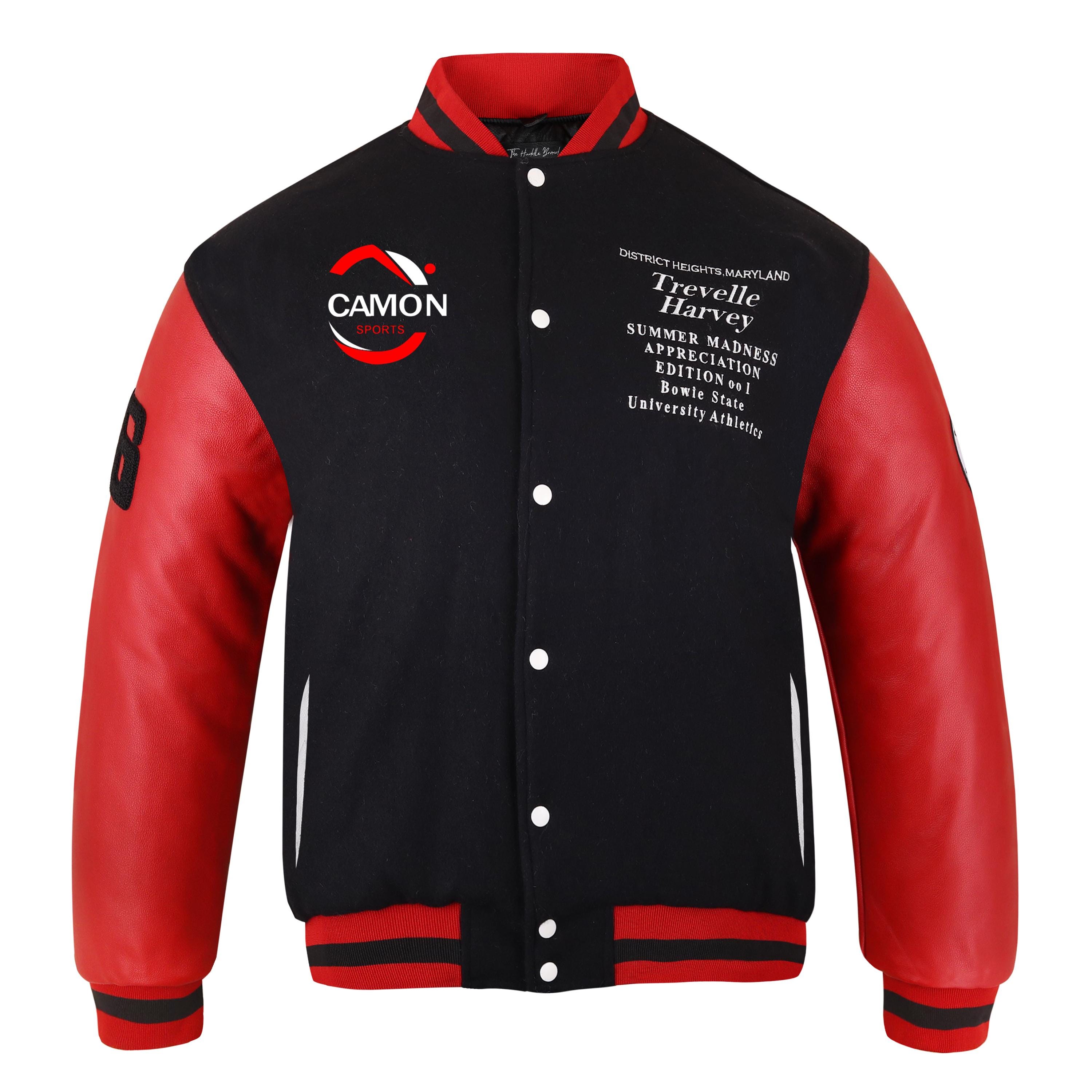 Custom Red Black Solid Color Varsity Letterman Jacket