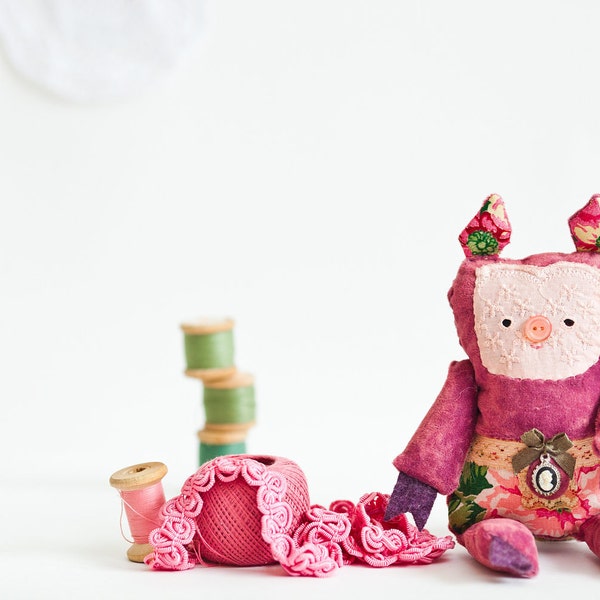 Jen - Little Rose pig, soft art toy by Wassupbrothers