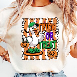 Halloween Goose Trick or Treat PNG, Halloween Silly Goose Clipart, Boy Halloween Goose PNG, Halloween Boy Shirt png, Kids Halloween, Pumpkin
