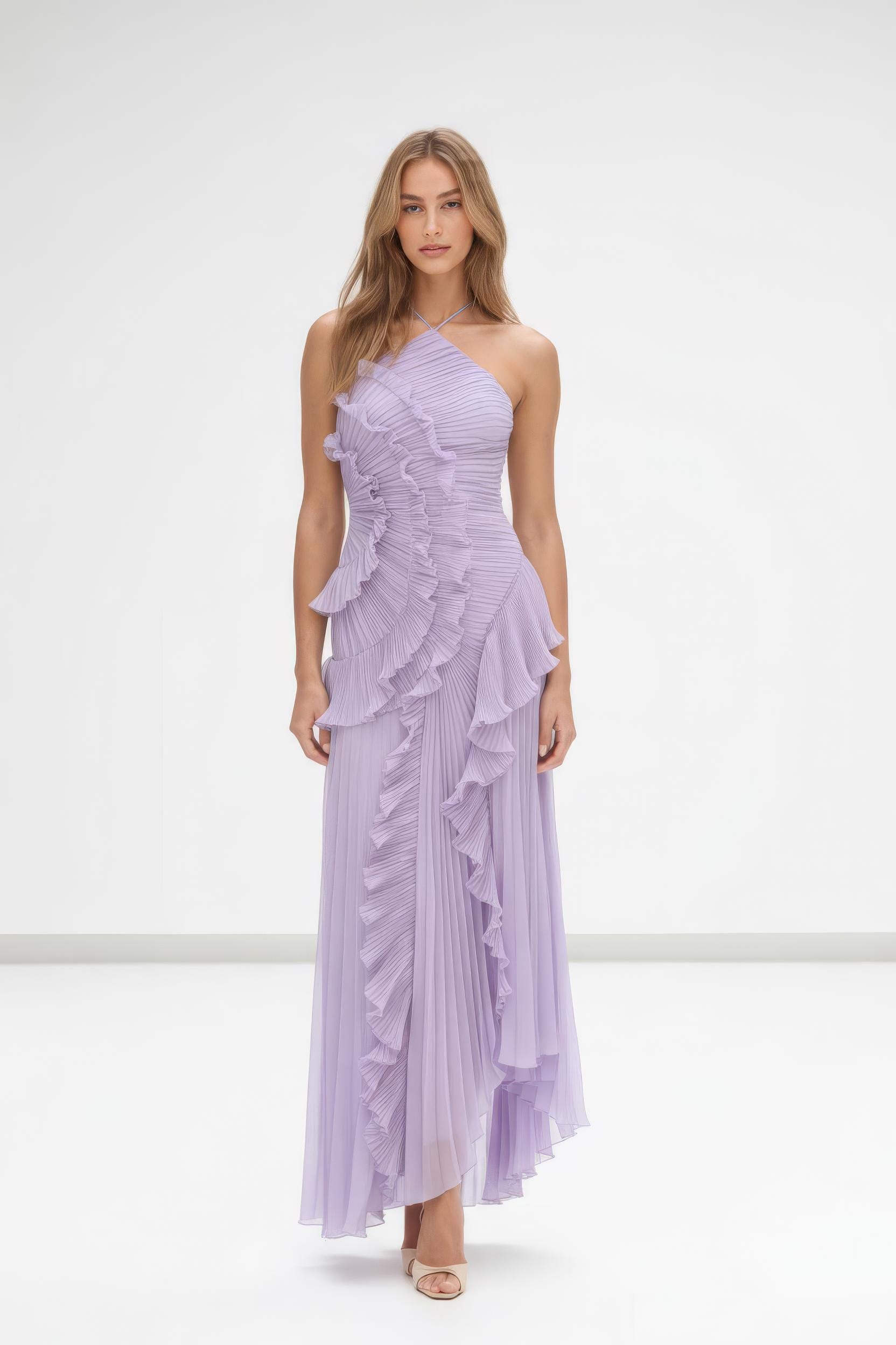 Clay | Women's Long Elegant Ruffle Dress with Flared Hem main image 1