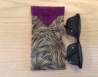 Quilted Green and Purple Palms Eyeglasses Case, 3-1/4” x 6-1/4”