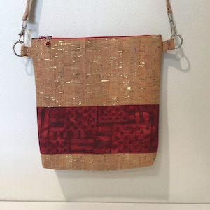 Cork Shoulder Bag, Cross Body Purse, Red Stars and Stripes