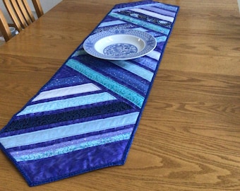 Quilted Blue Table Runner, Topper, 56" x 15"