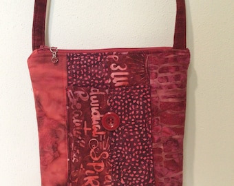 Rosy Red Batiks Shoulder Bag, Handbag, Purse, Zippered, Handmade, 7-1/2” x 9”