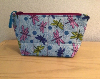 Dragonflies, Zippered Quilted Cosmetic Bag, Purse Organizer, Handmade