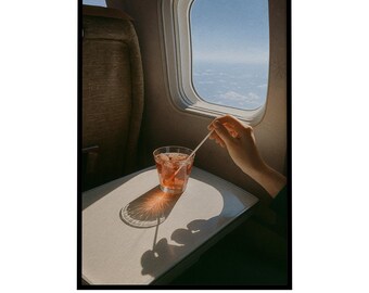 Airplane Window Photo: Vintage Travel Print with Sunset Shadow (Digital Download