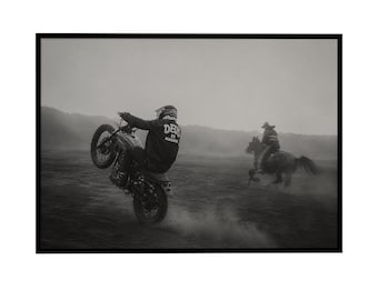 Cinematic Cowboy Motorcycle Photography, Desert Western Rider Poster (Digital Download)