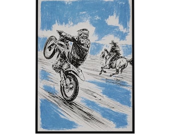 Motorcycle Horse Race Print: Illustration Moto Art (Digital Download)
