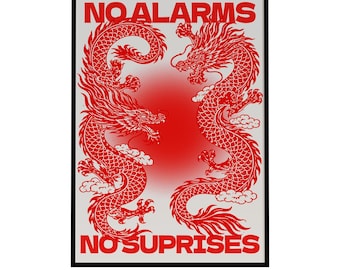Japanese Dragon Print, Red Asian Tattoo Art, Y2K Streetwear Decor (Digital Download)