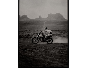 Vintage Dirt Bike Poster, Black and White Desert Rider Photography (Digital Download)