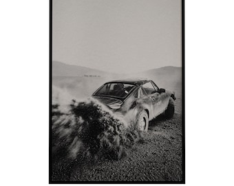 Vintage Coupe Car Print, White Blooms, Minimalist Wall Art (Digital Download)