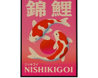 Koi Fish Japanese Art Print: Zen Decor, Retro Gradient (Digital Download)