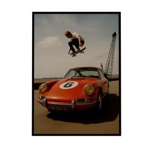 Retro Red Car & Skater Print: Urban Hypebeast Decor (Digital Download)