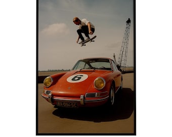 Retro Red Car & Skater Print: Urban Hypebeast Decor (Digital Download)