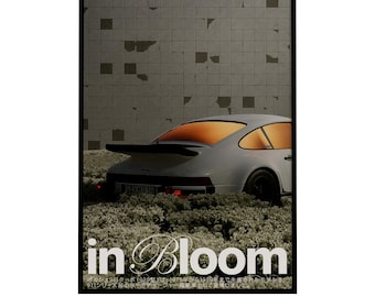 Vintage German Car Art Print: White Sports Car in Flower Field (Digital Download)