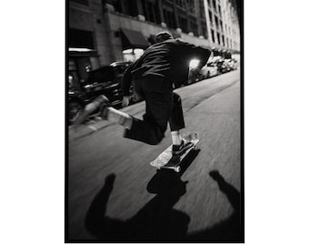 Black and White Skateboarder Print, Urban Street Photography, Cinematic Skate Art (Digital Download)