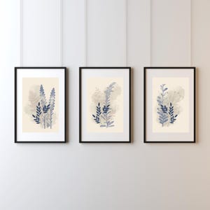 Printable - Navy Blue Botanical Wall Art Set of 3 | Minimalist Floral Prints | Digital Download for Wall Decor | Personalized gift