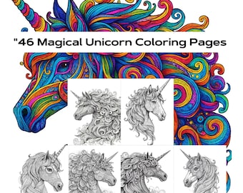 46 Magical Unicorn Coloring Pages - Fantasy Printable Coloring Book for Kids & Adults - Instant Download