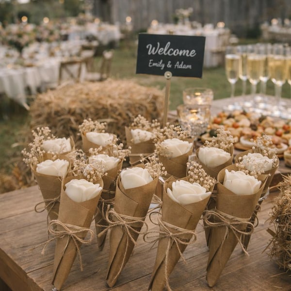 "Handgefertigte Blumenkerze: Getrocknete Blumen & ""Vintage Papier"" - Hochzeits-Gastgeschenk."