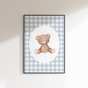 Vintage Bear Wall Art, Gender Neutral Nursery Decor, Bear Bow Poster, Animal Nursery Print, Teddy Bear Vintage Room Decor, Printable Digital