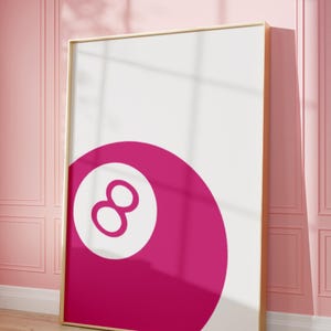 8 Pool Ball Print, Pink Funky Wall Art, Modny plakat do wózka barowego, Hot Pink Aesthetic Print do mieszkania, Natychmiastowe pobieranie cyfrowe